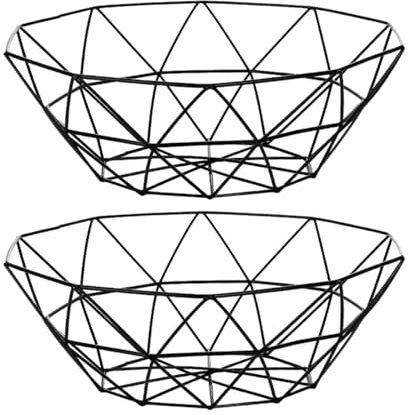 MEISO 2 Pezzi Cesto per Frutta, Portafrutta, Portafrutta Grande Metallo, Cesto Frutta Filo Metallico per Cucina, Cesto per Frutta per Bancone da Cucina, Cesto per Frutta Verdura Snack (Nero)