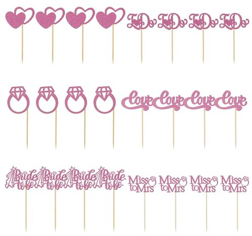 Minnhua 24 Stück Bride Cupcake Topper, 6 Stile Kuchendekorationen Bride Prickelnd Cupcake Dekoration Braut für Hochzeit Verlobung Brautdusche Kuchen Picks Bachelorette Party Dekorationen (Rose)