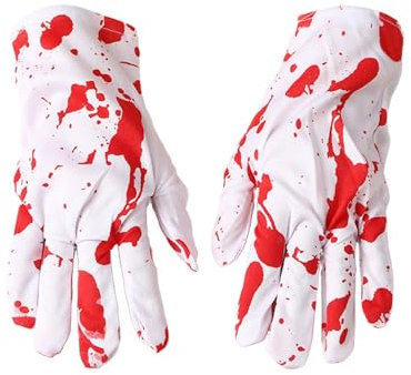 BrightGlow Halloween-Handschuhe mit Blutspritzern Kurze Handschuhe Blutspritzer-Handschuhe schreckliche Handschuhe Blutige Handschuhe Gruselige Handschuhe Vollfinger Handschuhe Weiß Einheitsgröße