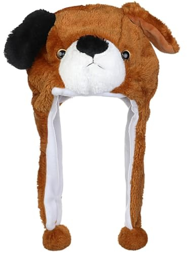 Naichuo Plush Animal Hat with Ear Flaps, Cozy Novelty Party Cap for for Kids Teens Adults Halloween Christmas(Dog)
