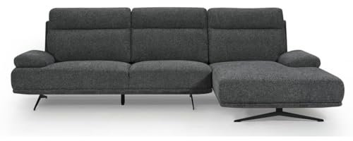 Furnhouse Seattle L-Form Ecksofa Links Grau Anthrazit – 4-Sitzer Ecksofa mit Ottomane, Skandinavisches Design, Hochwertige Federkernpolsterung, Oeko-TEX®-zertifizierter Stoffbezug, Moderne Metallfüß