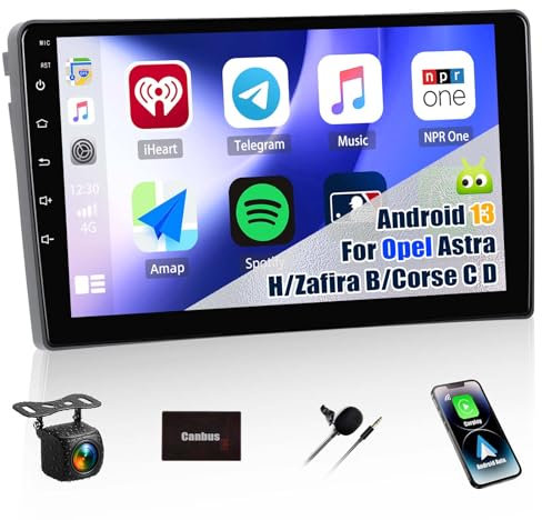 [4G+64G] CAMECHO Android 13 Autoradio für Opel Astra H/Zafira B/Corse C D mit Navi Carplay Android Auto,9 Zoll Bildschirm Radio 2 Din mit Bluetooth RDS/FM WiFi Mirror Link DSP+Rückfahrkamera