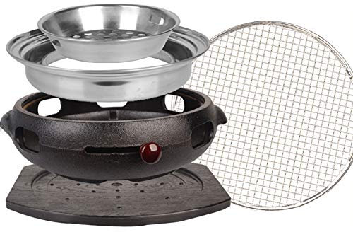 Rauchfreier Holzkohlegrill für den privaten und gewerblichen Gebrauch – Multifunktionale Gusseisenpfanne zum Grillen und Kochen im Freien