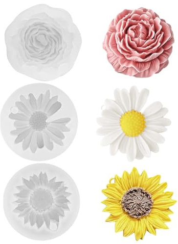 TOKSEO 3 moldes de silicona para flores, peonías/margaritas/girasoles, moldes de silicona para fundición de flores, velas, moldes de silicona, margaritas
