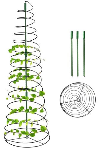 Spiral Metal Green Bean & Pea Trellis, 3-Section Lightweight Climbing Plant Support for Outdoor Garden, Patio & Backyard Vine Growth