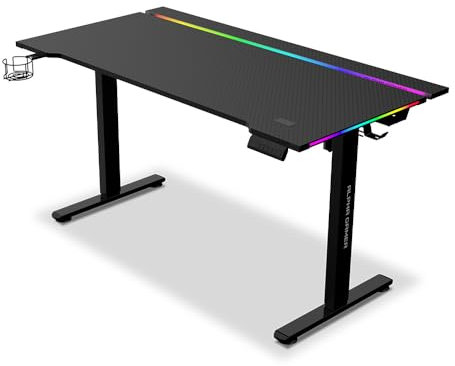 Alpha Gamer Zorya RGB Escritorio Eléctrico Regulable 140x72cm, Altura Ajustable 72-120cm, Iluminación RGB, Memoria 3 Alturas, Soporte Auriculares, Portavasos, Superficie Texturizada de Carbono, Negro