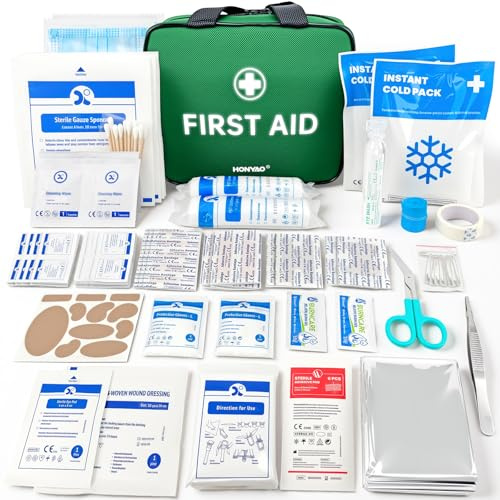 HONYAO Erste Hilfe Set 180 Teile, Erste Hilfe Kasten für Zuhause Kinder Outdoor Reise Camping Wandern Arbeitsplatz, Sport First Aid Kit, Grün