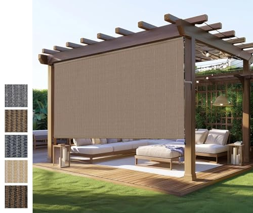 Outdoor Roller Shade for Patio, Exterior Cordless Blinds Patio Shades Roll Up Outdoor Blinds Screen for Porch Gazebo Pergola Backyard Privacy Protection,UV Sun Block Fade-Resistant 10ft Wide x 8 H