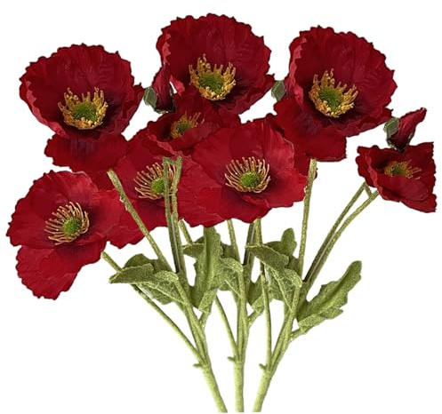 Licsaliwe Künstliche Mohnblumen, 3pcs echte Berührung Seidenblumen, Lange Stiel rote Mohn für Hochzeits Heimküchendekoration