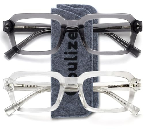 OPULIZE EDG Blue Light Blocking Glasses for Women & Men, Anti-reflective Anti-Glare Computer & Gaming Lenses, Vintage Rectangular Frame, UV & Eyestrain Protection, Grey Clear(Pack of 2 with 2 Pouches)