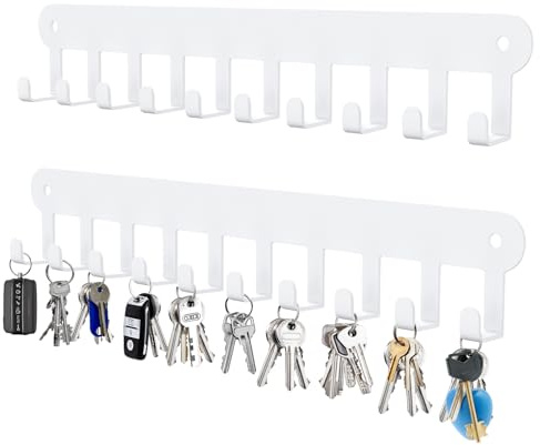 Porte Clef Mural, 2 Pièces 10 Crochets Porte Clef Clef Mural Accroche | pour Rangement des Clés et Courrier à l'entrée, Raccrocher ustensiles de Cuisine (Blanc)