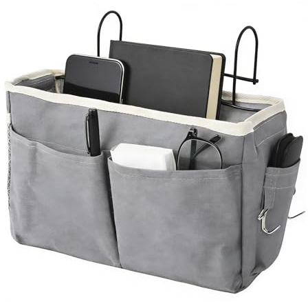 Bett Organizer, Betttasche Zum Einhängen, Babybett Organizer | Betttasche für Buch Magazin Spielzeug Handy Kopfhörer (Grau)
