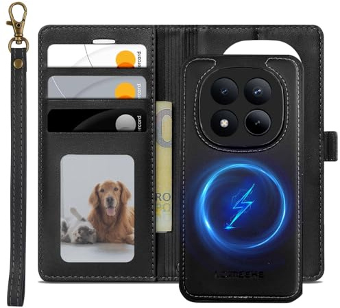 XTCASE Magnétique Coque pour Xiaomi Redmi Note 15 Pro Plus 5G Compatible avec MagSafe, 2 in 1 Housse en Cuir PU Amovible Etui à Rabat Fentes Carte Pochette de Portefeuille Antichoc, Noir