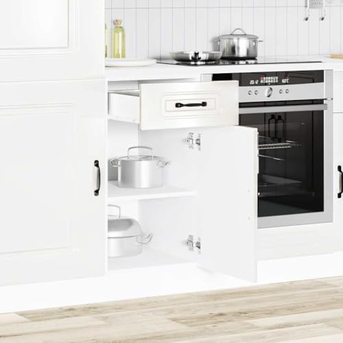 QUAHEAS Küchenunterschrank Kalmar Hochglanz-Weiß Holzwerkstoff 40x46x81,5 cm mit Schublade und verstellbaren Füßen, freistehend, Stauraum für Mikrowelle, Küchenutensilien, Speisekammer und Esszimmer