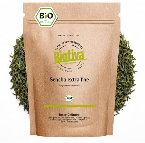 Sencha tè Verde Biologico 250g | Prezzo massimo | Confezione da 100 tazze | Delicato, leggermente erbaceo, ma sottilmente aspro e fiorito | Certificato Fairbiotea | Biotiva
