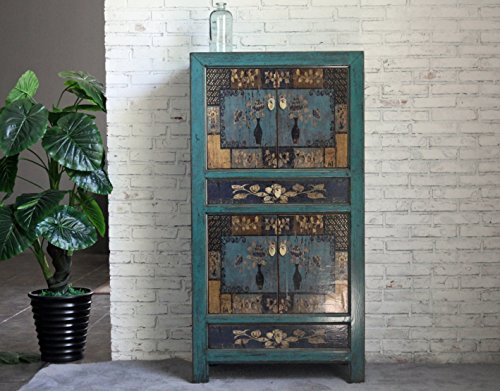 OPIUM OUTLET asiatischer Vintage Schrank Hochzeitsschrank Kommode Sideboard orientalisch chinesisch Shabby Chic Stil für Schlafzimmer, Wohnzimmer
