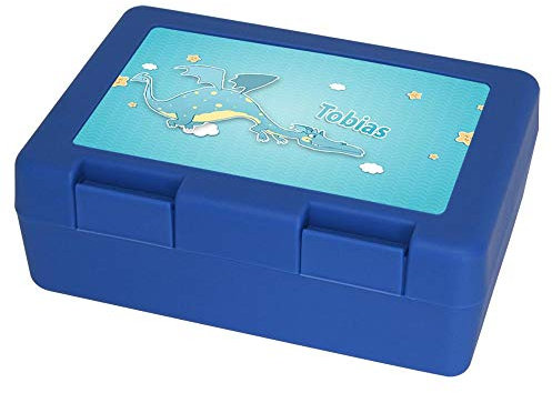 Eurofoto Brotdose mit Namen Tobias und schönem Drachen-Motiv für Jungen | Brotbox blau - Vesperdose - Vesperbox - Brotzeitdose mit Vornamen