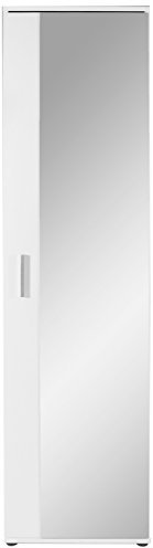 byLIVING Spiegel-Schrank JAKOB / Eintüriger Hochschrank mit Spiegeltür / Weiß / Griffe silber-farben / Tür variabel rechts oder links / 5 Fächer / Garderoben-Schrank / B 49, H 196, T 30 cm