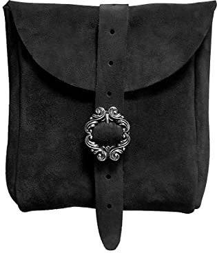 Andracor Mittelalter LARP Zubehör mittelgroße Veloursleder Gürteltasche aus echtem Leder - 15 x 15 cm - schwarz