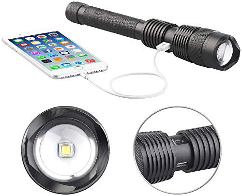 KryoLights LED Akku Taschenlampe: 2in1-LED-Taschenlampe und Powerbank, 3.600 mAh, 1.000 Lumen, 10 Watt (Akku mit Powerbank, & USB, wasserdichte Taschen)