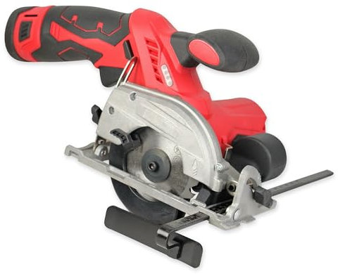 Kabellose Mini-Kreissäge mit Führungsschiene - Wiederaufladbare 12V Batterie - Maximale Schnitttiefe 26mm (90°), 18mm (45°) - Einstellbarer Winkel - Sägeblatt Ø 85mm - inkl. Ladegerät - 30 X16 cm