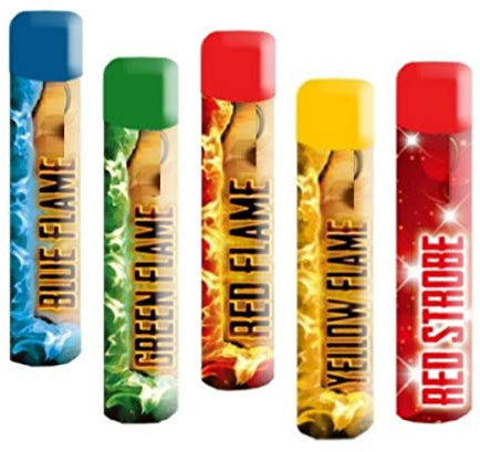 Lot de 5 torches colorées Bengalo Pyro Rauch Vulkan - Pour fontaine, fête, feu, fumée, bleu, vert, rouge, jaune, rouge/feux d'artifice toute l'année Kat F1