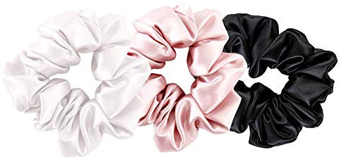 THXSILK Haar Seiden Haargummis Elastische Haarbänder Haargummis Pferdeschwanz Seile für Frauen Haarschmuck (Schwarz-Weiß-Bezauberndes Rosa-3Pack)