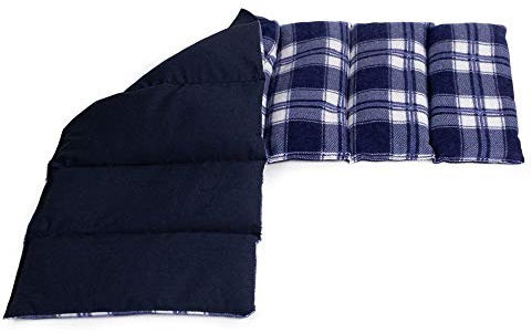 Körnerkissen 75x20cm 8-Kammer - Weizen - Flanell karo-blau | Extra langes Körnerkissen 75x20cm groß 8-Kammer - Wärme-Körner-Kissen für Mikrowelle oder Backofen