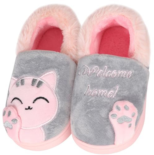 Peluche Pantofole di Gatto per Bambine e Ragazze Pantofole Invernali Autunno da Interno Casa Cotone Scarpe Animale Antiscivolo Ultra-Leggero per Donne Uomini,Grigio a,28/29 EU=Produttore 20