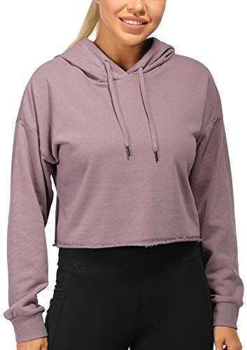 icyzone Sudaderas de Entrenamiento para Mujer – Sudadera de Manga Larga con Capucha(L,Lila)