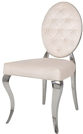 Riess Ambiente Eleganter Stuhl MODERN BAROCK beige Samt mit Knöpfen Edelstahlbeine Esszimmerstuhl Küchenstuhl Besucherstuhl