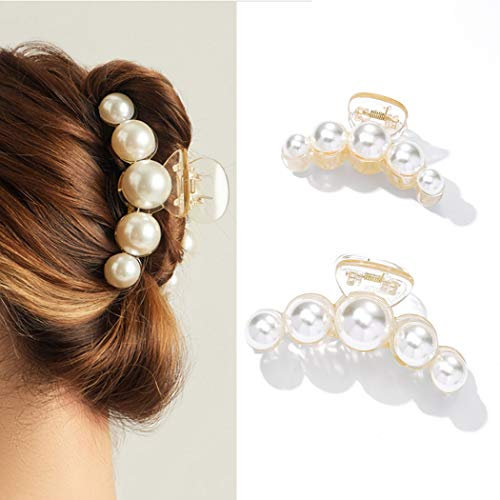 Runmi Haarklammern Schwarz Haarspangen Haarspangen Perlen Haarklammern Haarschmuck für Frauen und Mädchen (2 Stück) (D)