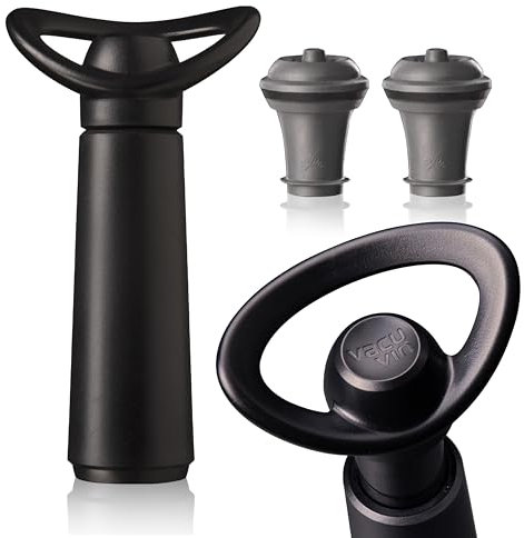 Vacu Vin Wine Saver Concerto with 2 Vacuum Stoppers – Premium Wine Preserver Pump – Airtight Seal Keeps Wine Fresh Longer – Click Indicator – Manual Pump – Black Wine Saver Set