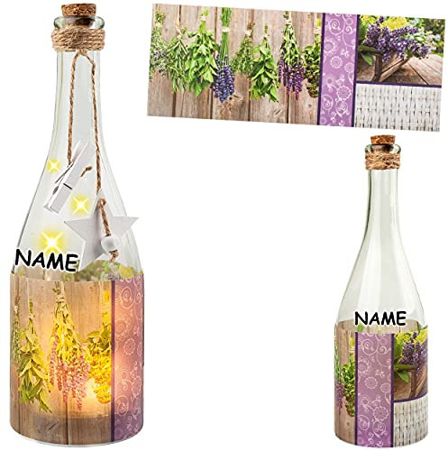 alles-meine.de GmbH 3 Stück Glas - Lichterflaschen Motiv frei wählbar 6 Stück LED Lavendel - Kräuter - Blumen & Blüten inkl. Name - Timer Funkiton - LICHT Dekoflaschen ..
