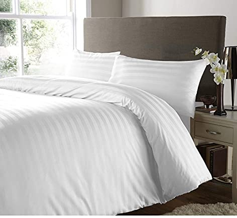 RAYYAN LINEN Satin-Streifen-Bettwäsche-Set, Satin, 100 % ägyptische Baumwolle, Fadenzahl 400, luxuriöse Hotelqualität mit Kissenbezügen (Weiß, Super-Kingsize-Bett)