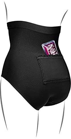 Kaiserschlüpfer Rückenschmeichler - Schwarze Unterhose für Damen mit Zwei Wärmepads - die Wärmflasche für unterwegs oder zuhause bei Rückenschmerzen - Schwarz | Größe XL (48/50)
