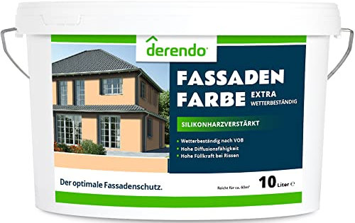 derendo Fassadenfarbe terracotta 10l mit EXTRA hohem Wetterschutz, matte silikonharzverstärkte Fassaden Farbe, hohe Deckkraft und gute Füllkraft bei kleinen Rissen (Hellorange)