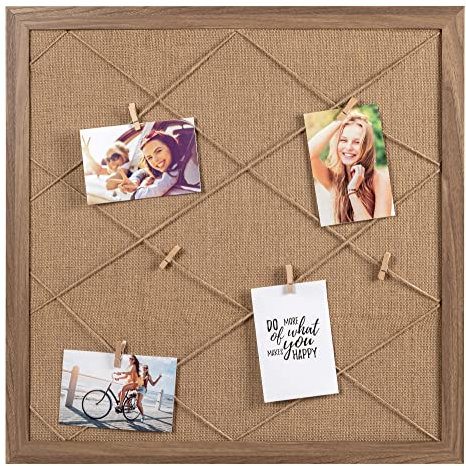walther design Bilderrahmen braun MDF Memoboard 60 x 60 cm mit Holzklammern + Kordelhalterung XR060P