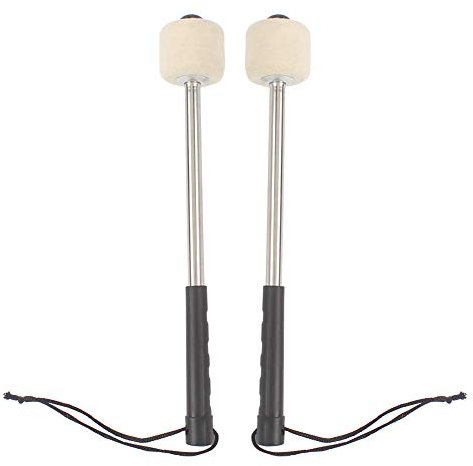 Bass Drum Hallet Drum Stick, Bass Drum Mallet Filz Kopf Percussion Mallets Timpani Sticks mit Edelstahlgriff 1 Paar Schwarze Trommelstöcke