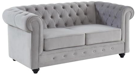 Vente-unique Sofa 2-Sitzer - Samt - Hellgrau - Chesterfield