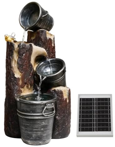 Gardenwize Solar Cascading Woodland Water Feature with Battery Backup & LED Light – Garden Fountain for Patios, Decking & Outdoor Spaces