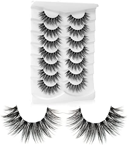 Onlyall Fake Eyelashes Mink Wispy 3D Volume Lashes Faux Mink Fluffy FalseEyelash Round Doll Eye Lash A14 (11MM-16MM)