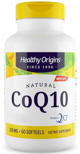 Healthy Origins, Natural CoQ10 avec Kaneka Q10, 100mg, Fortement Dosé, 60 Capsules molles, Sans Gluten, Sans Soja, Non OGM