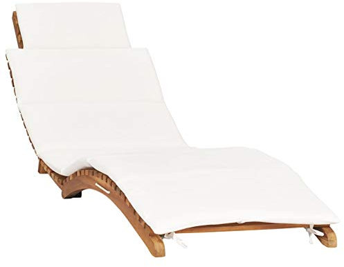 MOONAIRY Klappbare Sonnenliege mit Cremeweißer Auflage, Sonnenliege Balkon, Gartenliege, Strandliege, Relaxliege Garten, Saunaliege, Liegestuhl, Massivholz Teak