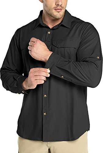 Outdoor Ventures Hemd Herren Freizeithemd Langarm Outdoor Shirt Atmungsaktive Schnell Trocknende Funktionshemd, Männer Frühling Sommer UV-Schutz Sportshirt Schwarz XL