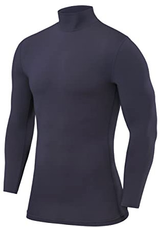PowerLayer Kompressionsshirt Herren - Compression Shirt Funktionssshirt Langarm - Laufshirt Herren - Mock Neck Sportshirt - Longsleeve Oberteil Unterziehshirt - Dunkelgrau, XXL
