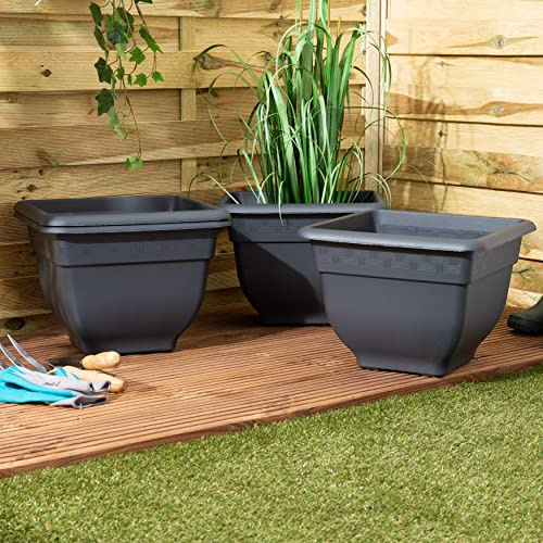 Wham Bell Pot 4 x 37cm Square Plastic Garden Planters | 100% Recycled Plastic | Lightweight & Weather-Resistant | Drainage Points for Easy Drilling | Indoor & Outdoor Use | Made in UK - Slate