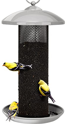 Kingsyard Metal Mesh Tube Bird Feeders for Outdoor Hanging, Finch Bird Feeder for Nyjer/Thistle Seed, 2.5 lbs Seed Capacity (Grey)