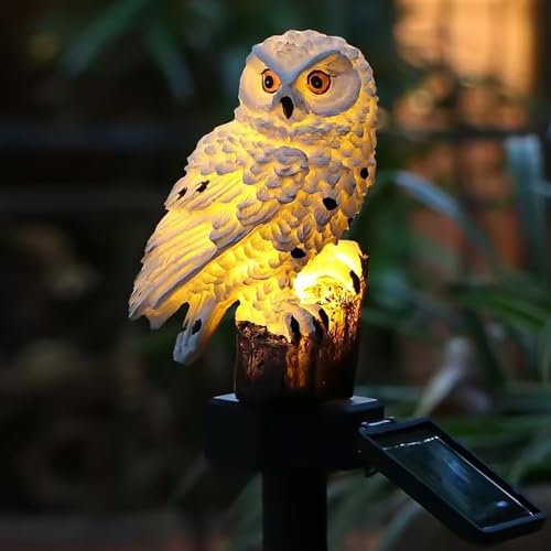 Syfunlv Solar Eule Licht, Solarleuchte für LED Garten Licht,Wasserdichte Rasenlampe Gartendeko Lichter, Solarstecker Eule Rasenlampe, für draußen Garten Hof Balkon Weg Deko (Weiß)