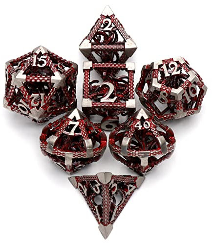 DND Würfel, Metall Spielwürfel Dungeons and Dragons Würfel Set HNCCESG Hohle 3D Cthulhu D&D Würfel Polyedrische Würfelset für Pathfinder MTG RPG DND Dice Set W20 W12 W10 W8 W6 W4 (Cthulhu Blut)